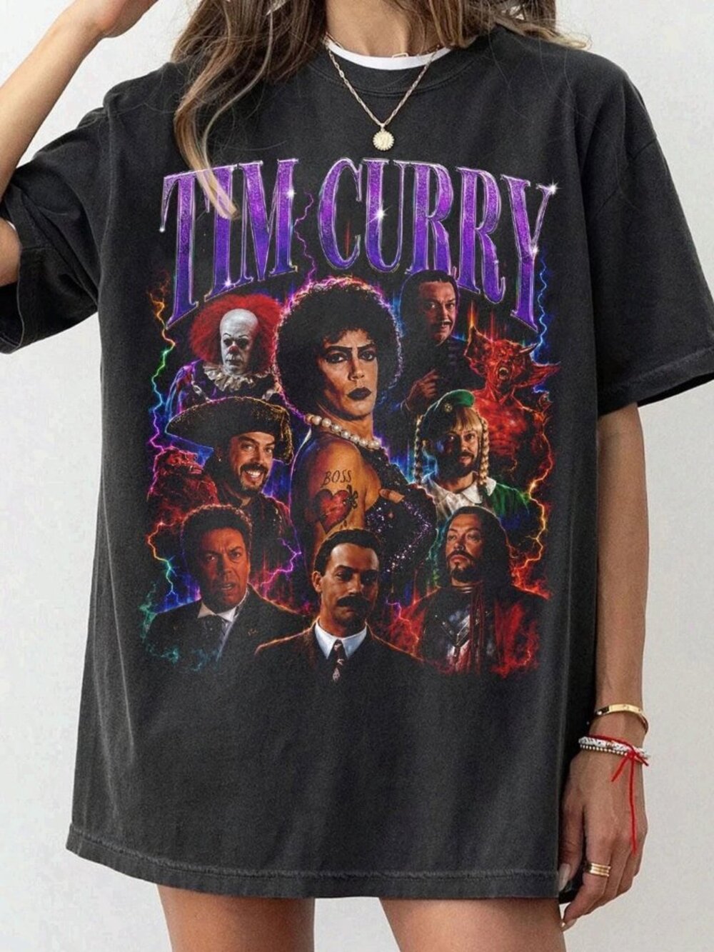 Tim Curry Vintage Rap Tee Boogtleg Graphic Charcoal Black T-Shirt
